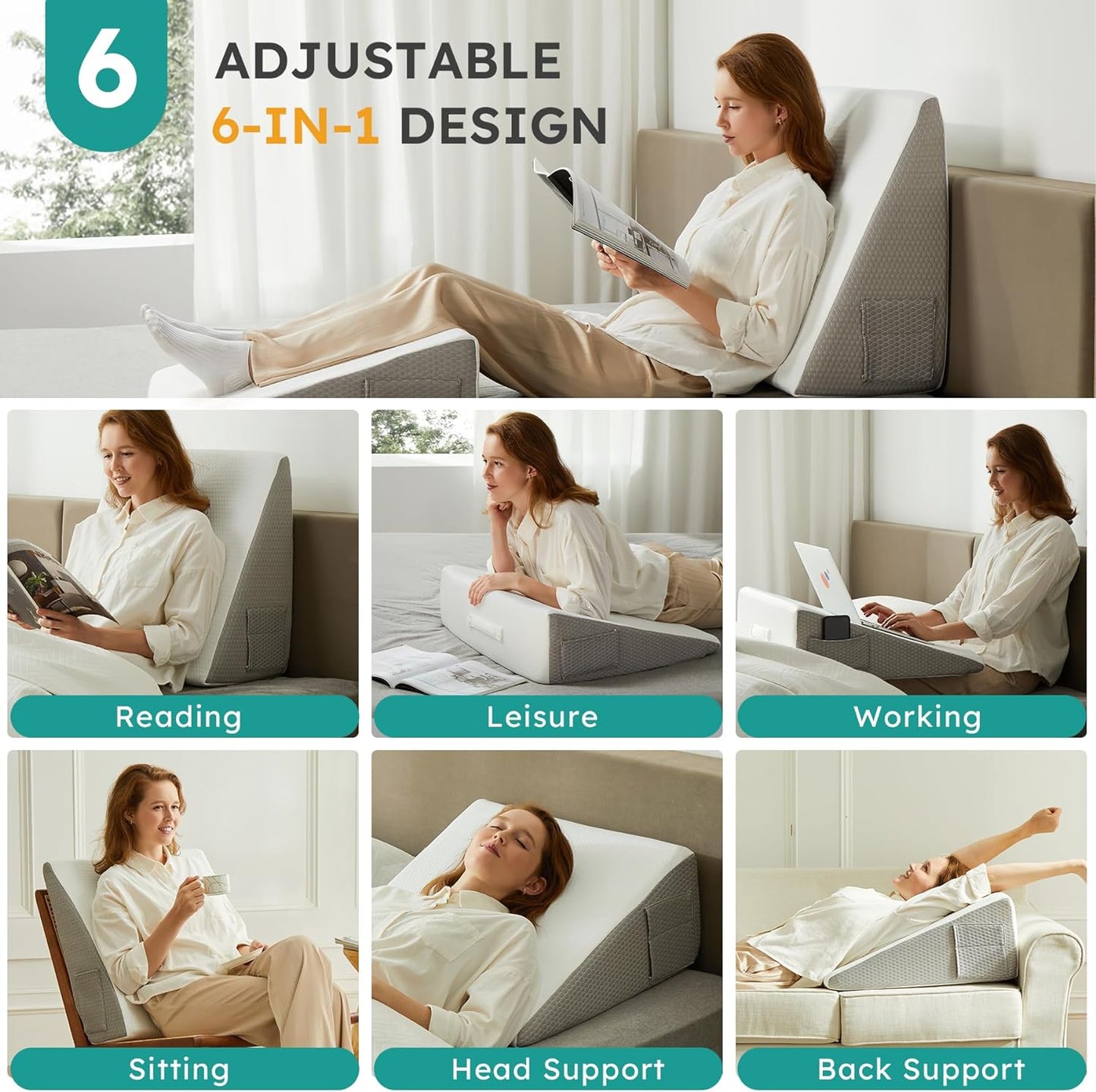 Deluxe Bed Wedge Pillow With Memory Foam