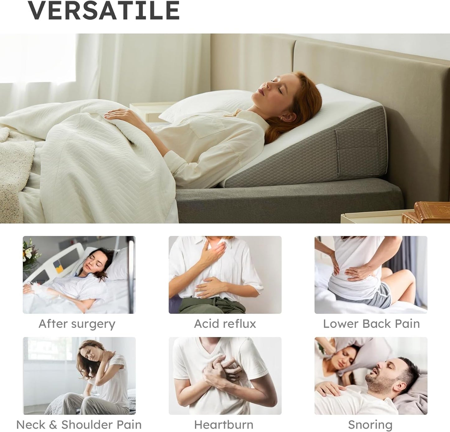 Deluxe Bed Wedge Pillow With Memory Foam