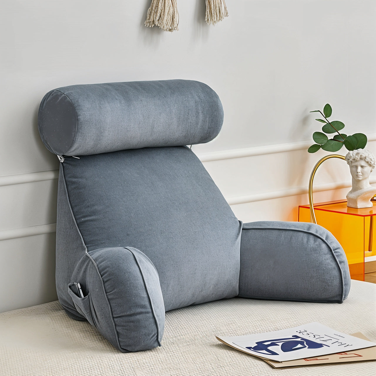 Backrest Pillow with Arms & Adjustable Headrest
