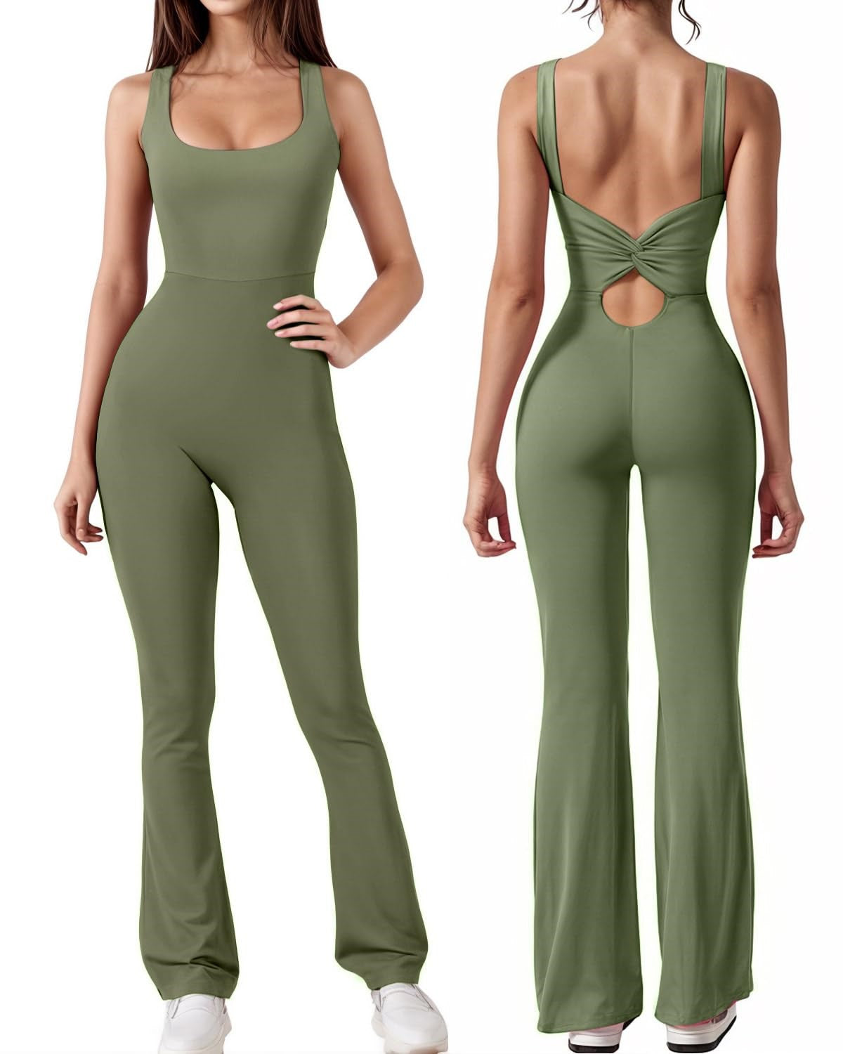 Flare Jumpsuit Backless Yoga Romper - Scrunch Butt