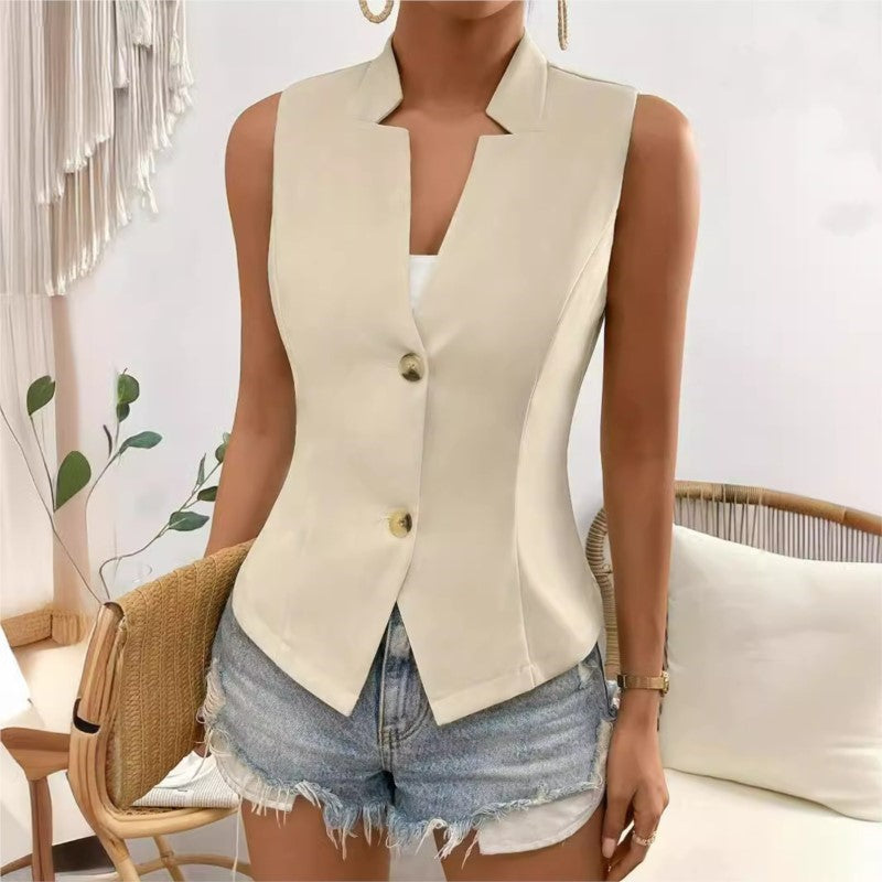 Elegant V-neck Sleeveless Vest Jacket for Women