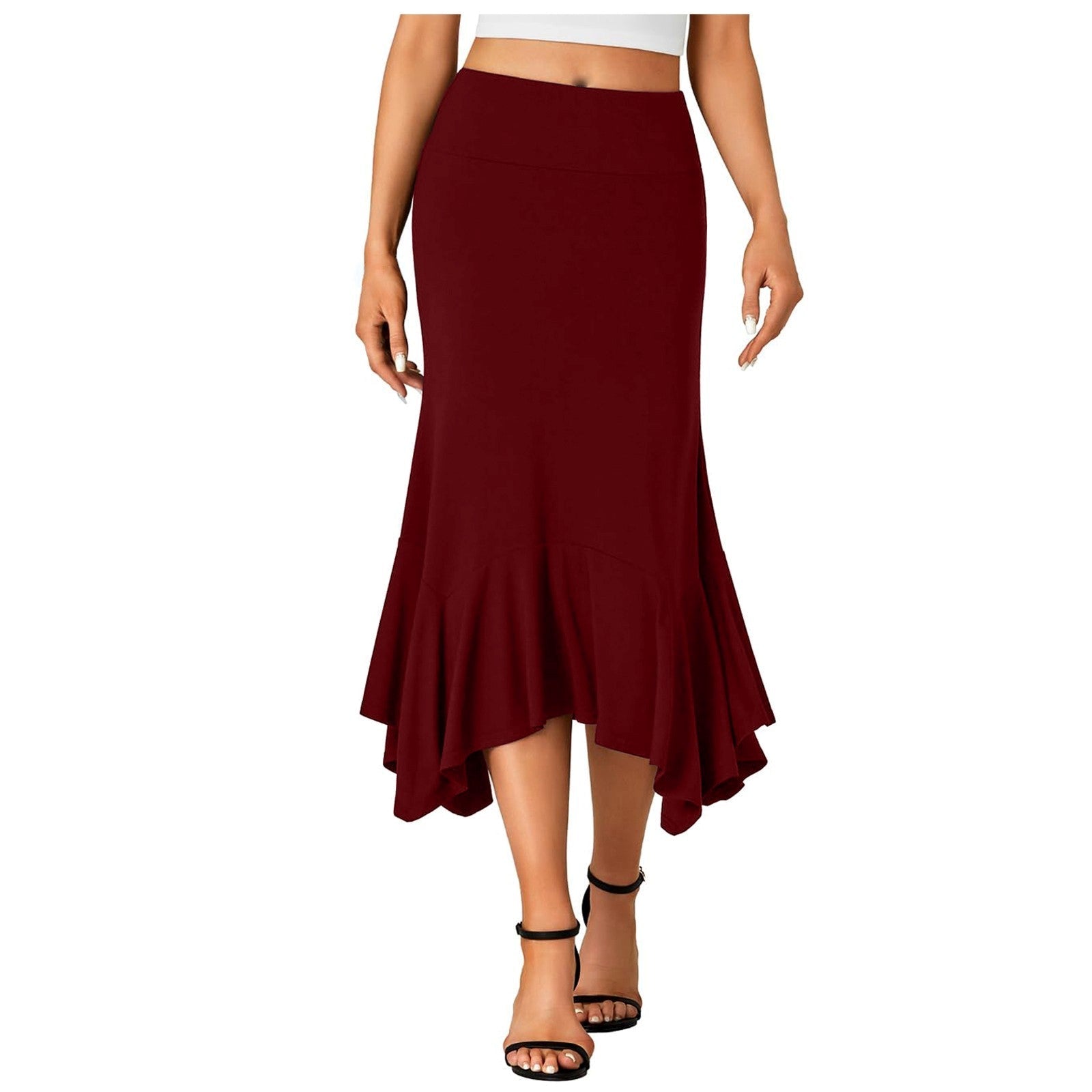 Elegant High-Waist Satin A-Line Midi Skirt for Women