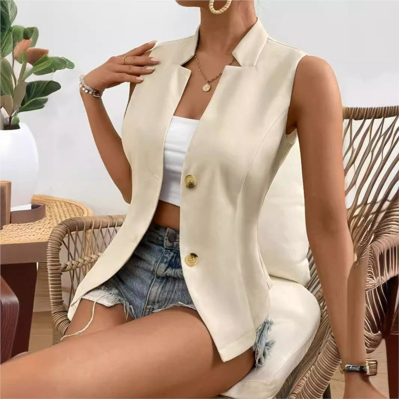 Elegant V-neck Sleeveless Vest Jacket for Women