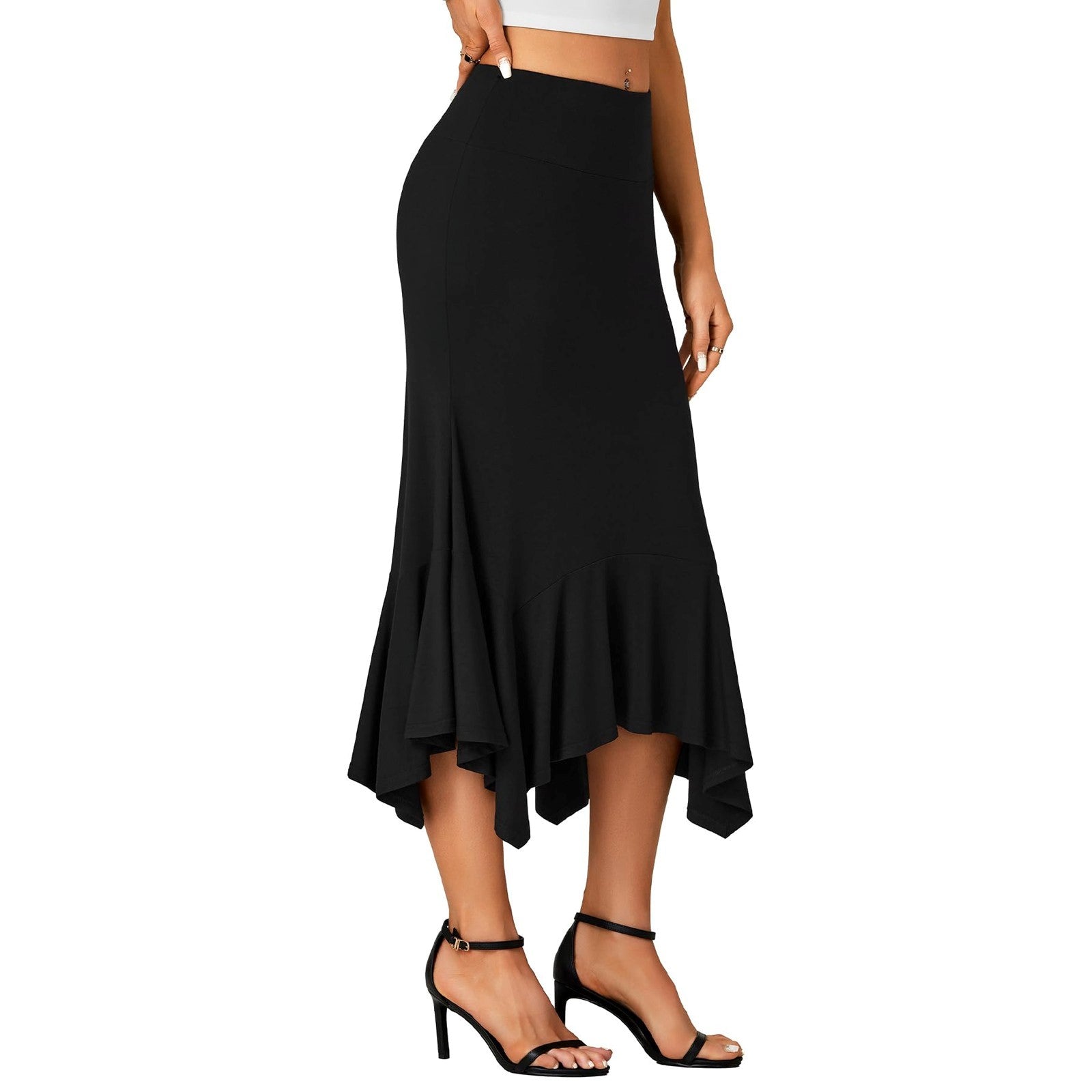 Elegant High-Waist Satin A-Line Midi Skirt for Women