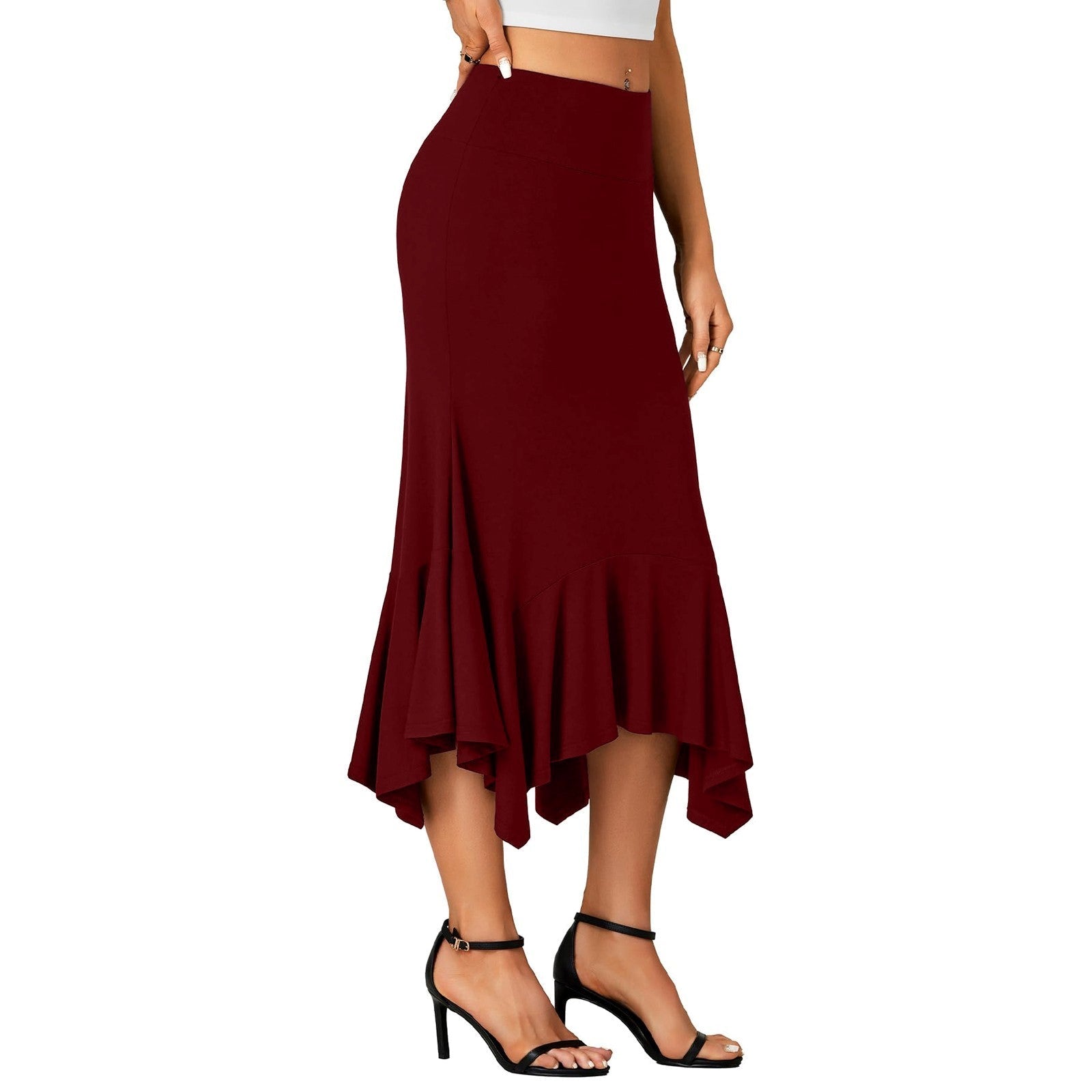 Elegant High-Waist Satin A-Line Midi Skirt for Women