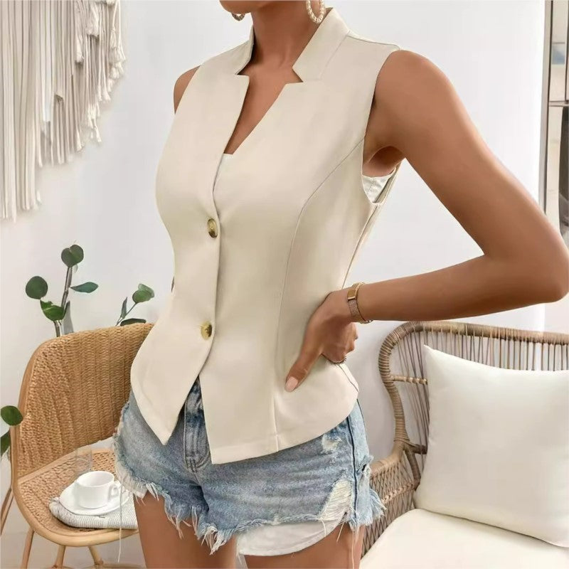 Elegant V-neck Sleeveless Vest Jacket for Women