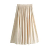 Casual Pleated Mid-Calf Skirt - Solid Color, Loose Fit