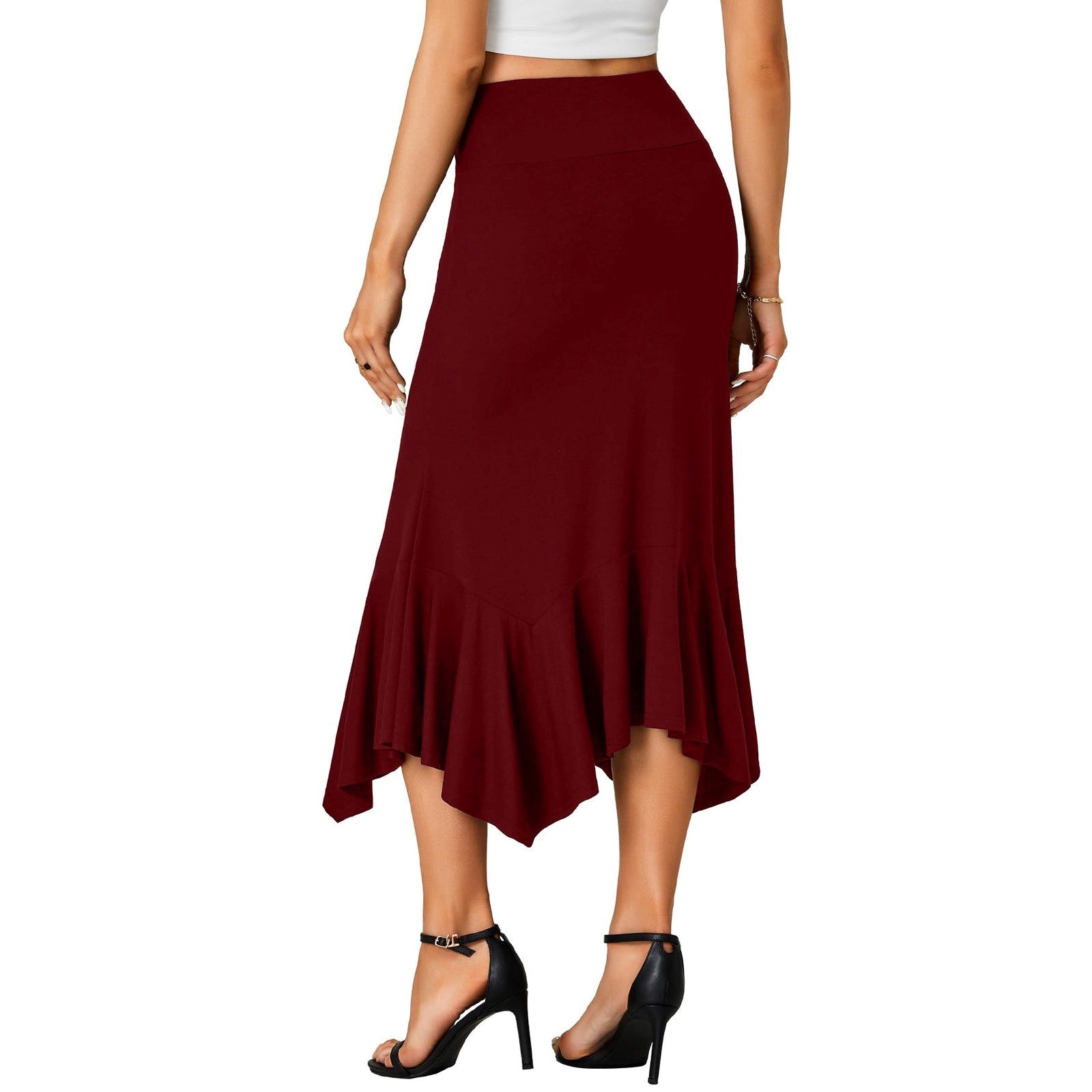 Elegant High-Waist Satin A-Line Midi Skirt for Women