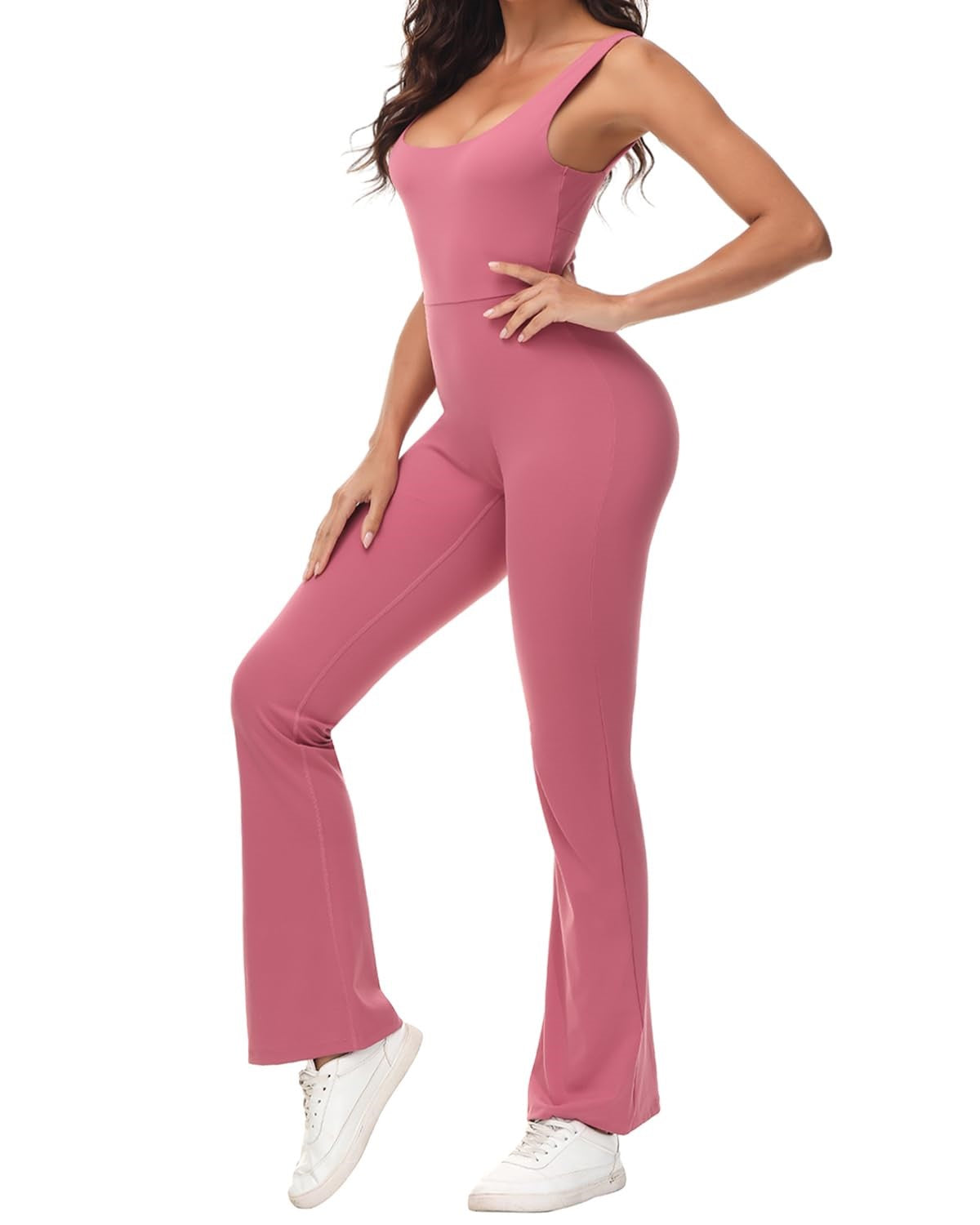 Flare Jumpsuit Backless Yoga Romper - Scrunch Butt