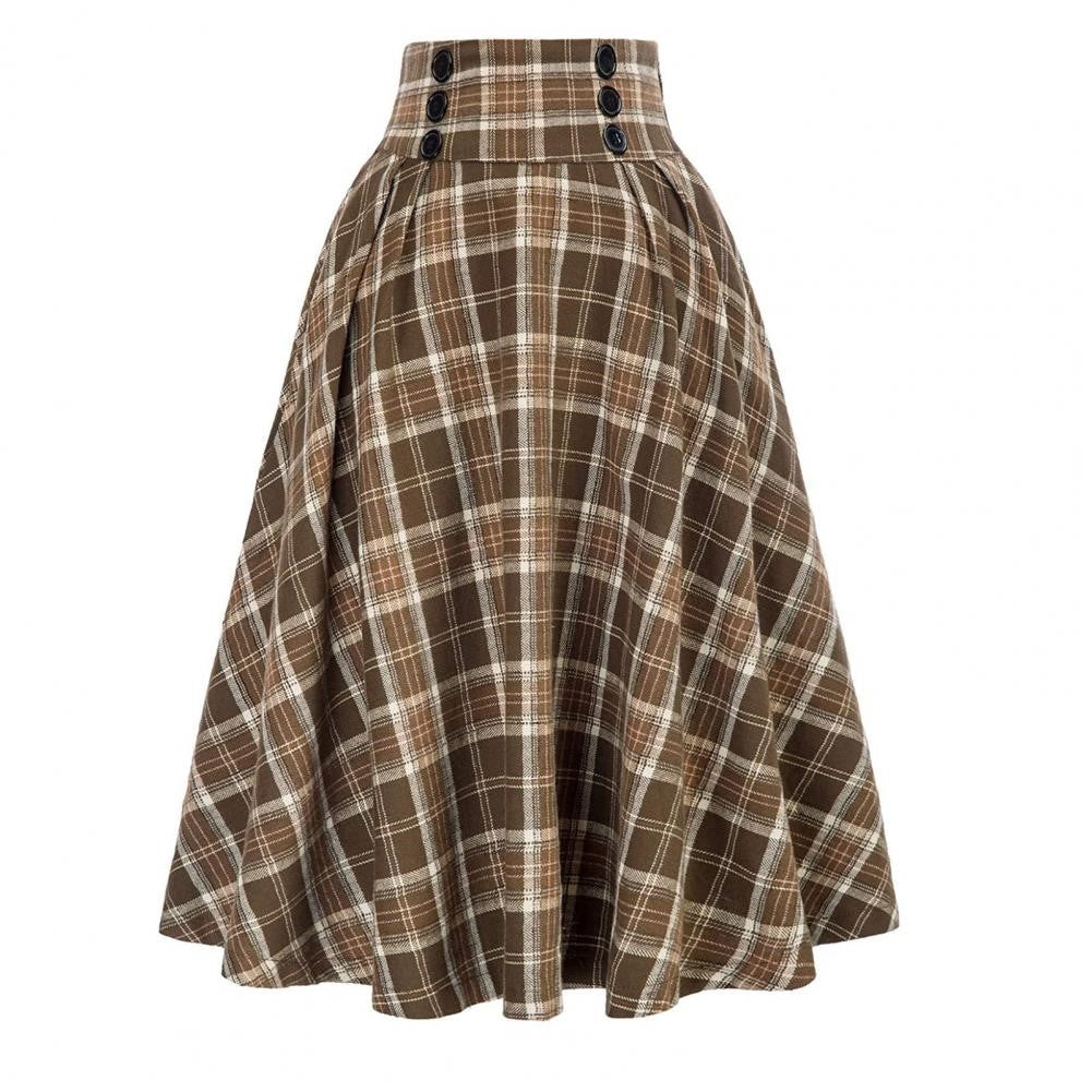 Retro Plaid Maxi Skirt with Ruffles and Elastic High Waist