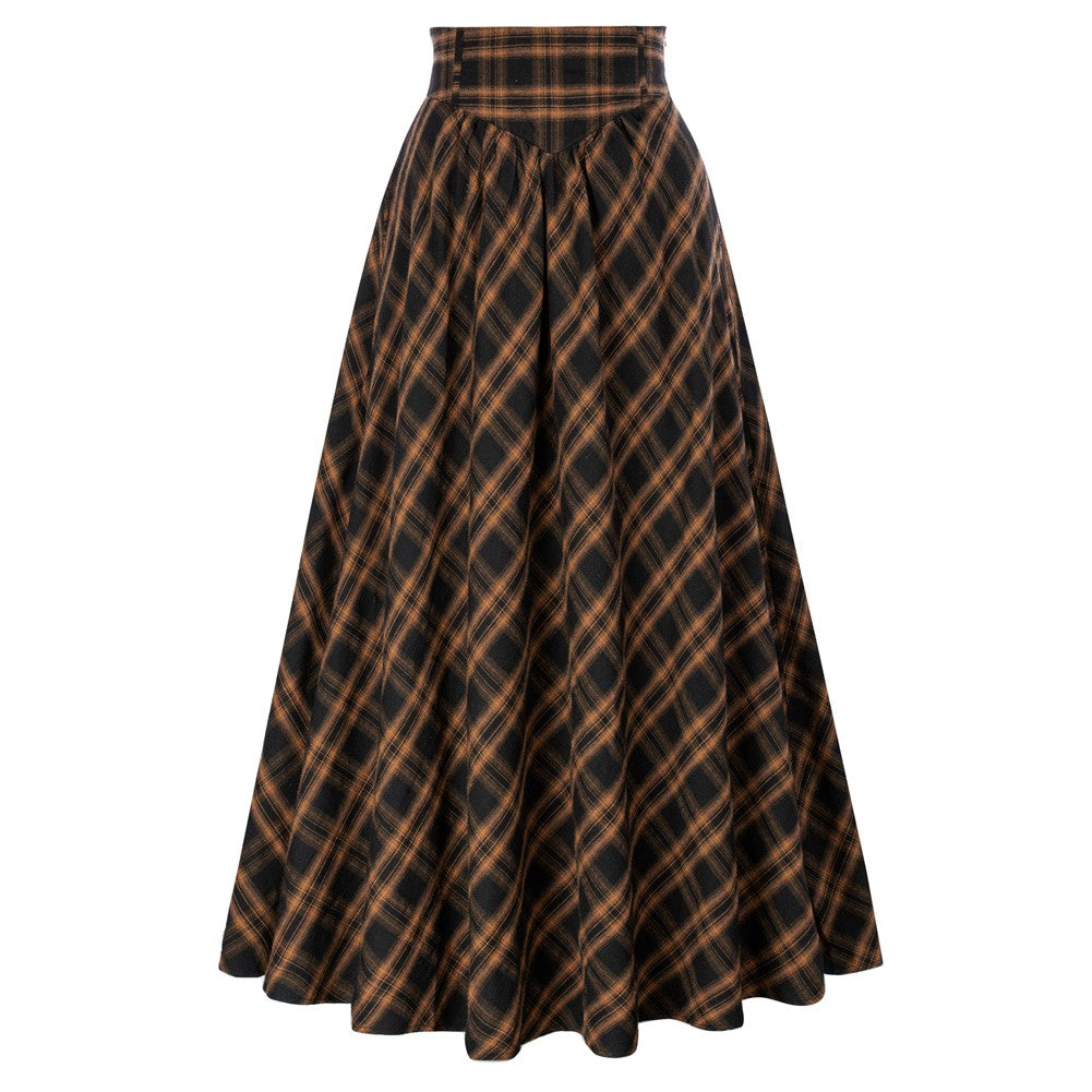 Vintage Plaid A-line Maxi Skirt - Elastic High Waist, Gothic Style