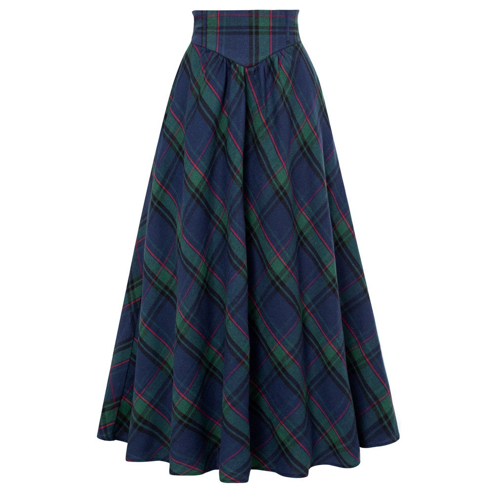 Vintage Plaid A-line Maxi Skirt - Elastic High Waist, Gothic Style