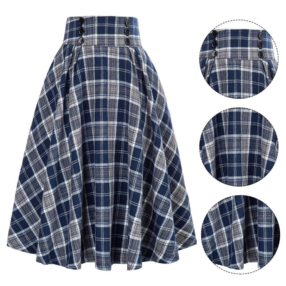 Retro Plaid Maxi Skirt with Ruffles and Elastic High Waist