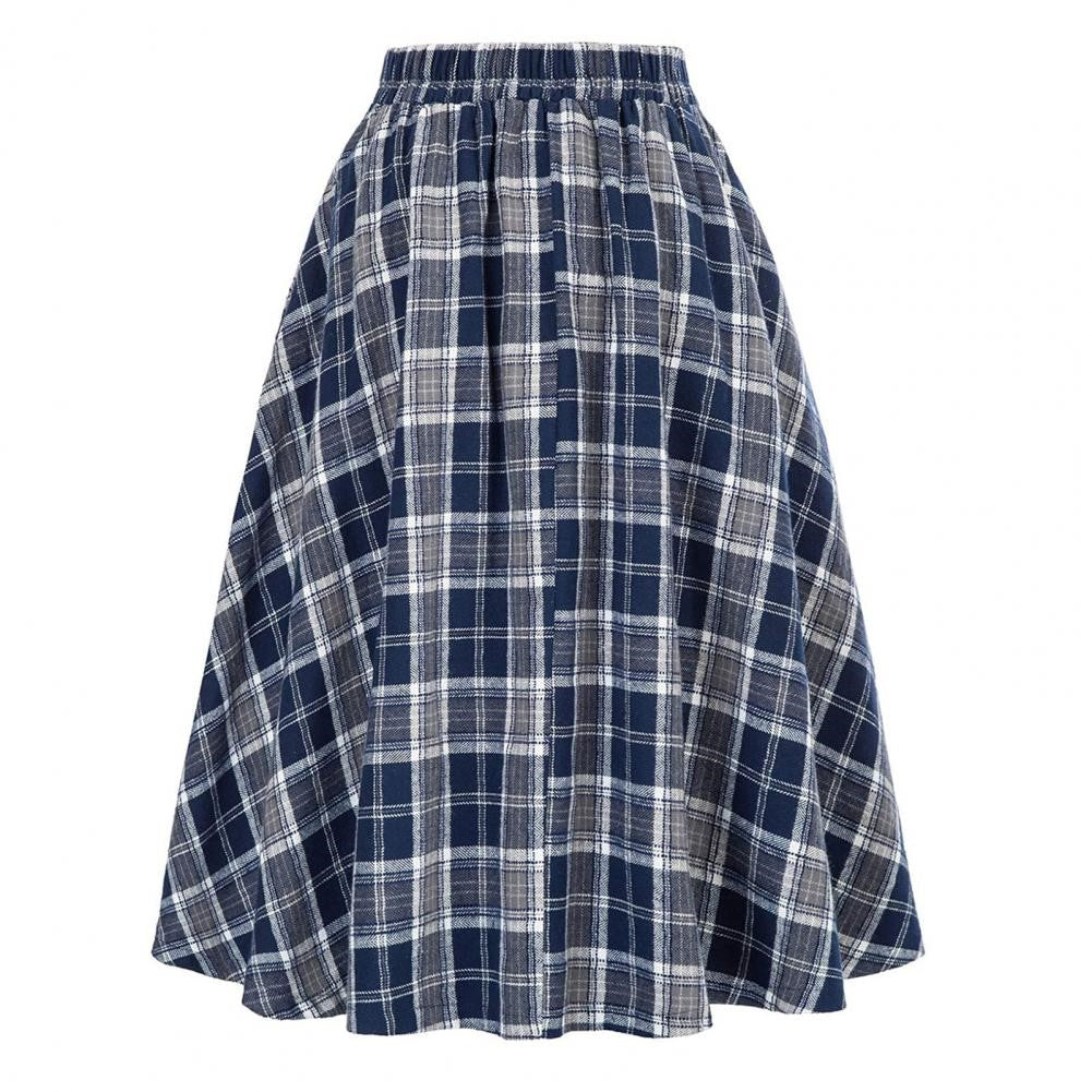 Retro Plaid Maxi Skirt with Ruffles and Elastic High Waist