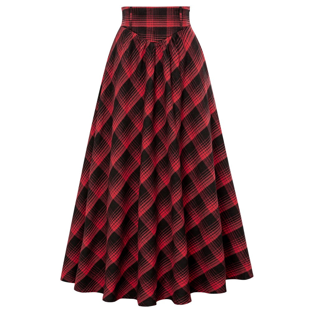 Vintage Plaid A-line Maxi Skirt - Elastic High Waist, Gothic Style