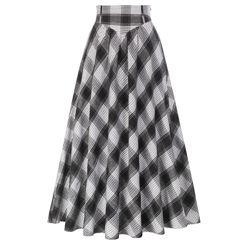 Vintage Plaid A-line Maxi Skirt - Elastic High Waist, Gothic Style