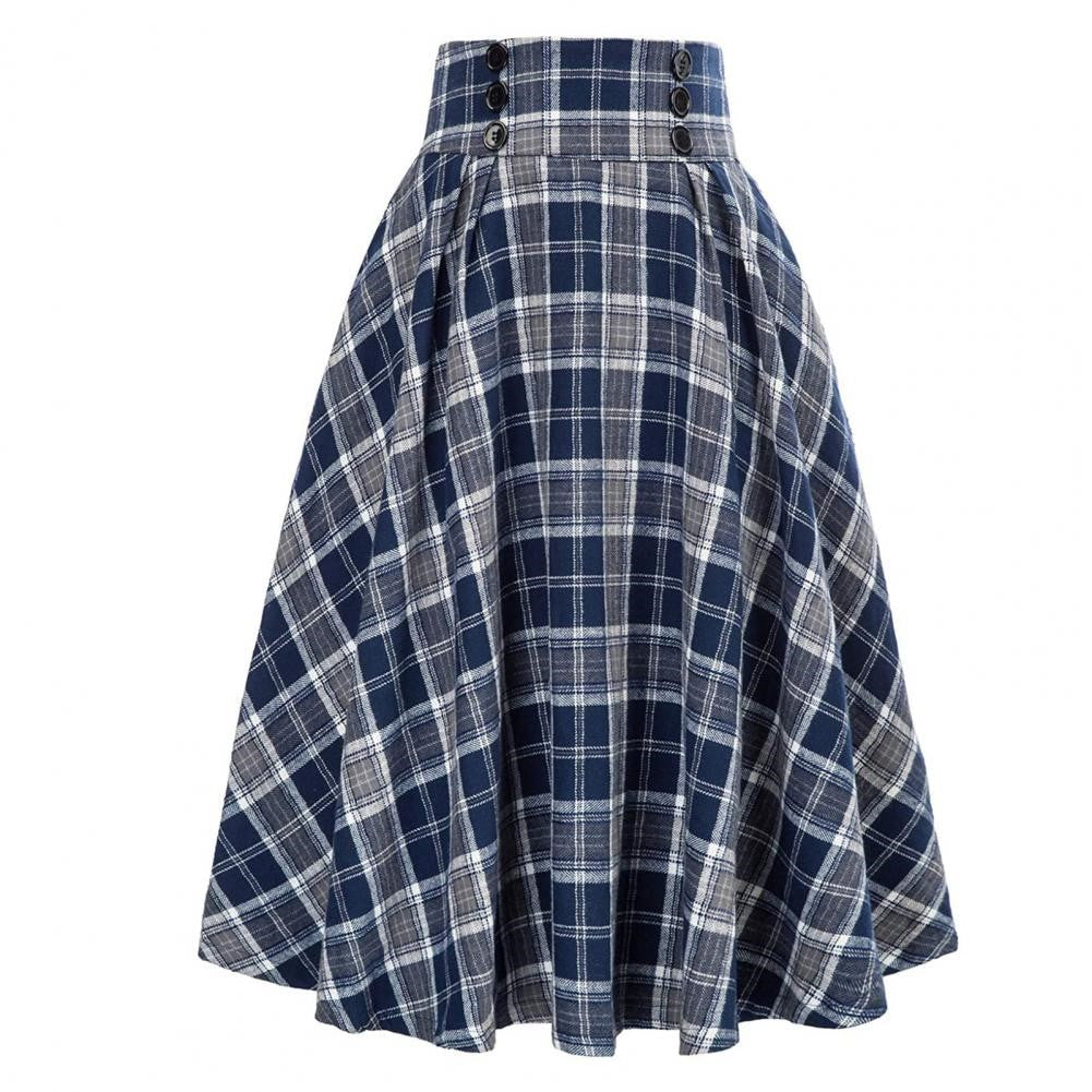 Retro Plaid Maxi Skirt with Ruffles and Elastic High Waist