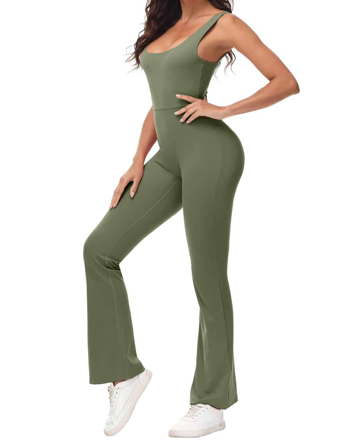 Flare Jumpsuit Backless Yoga Romper - Scrunch Butt